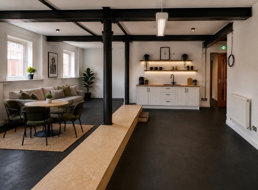 Shared breakout and kitchenette space at Westgate Brewery