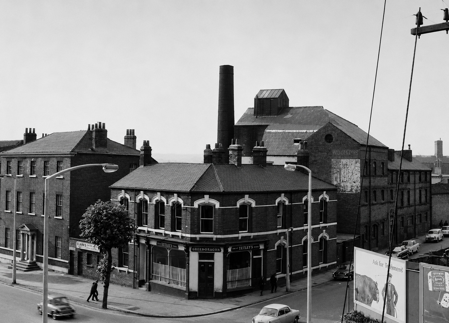 Historic view of Clark's Brewery and its chimney in Wakefield