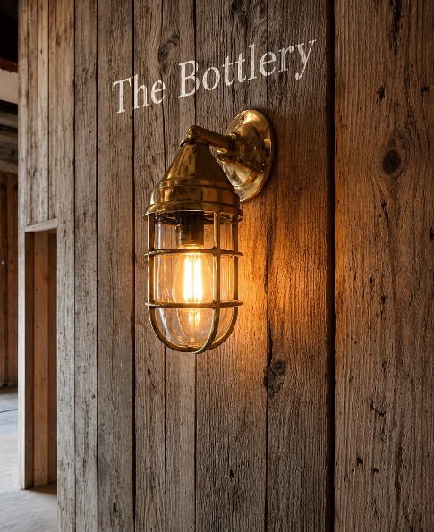 The Bottlery sign and industrial wall light