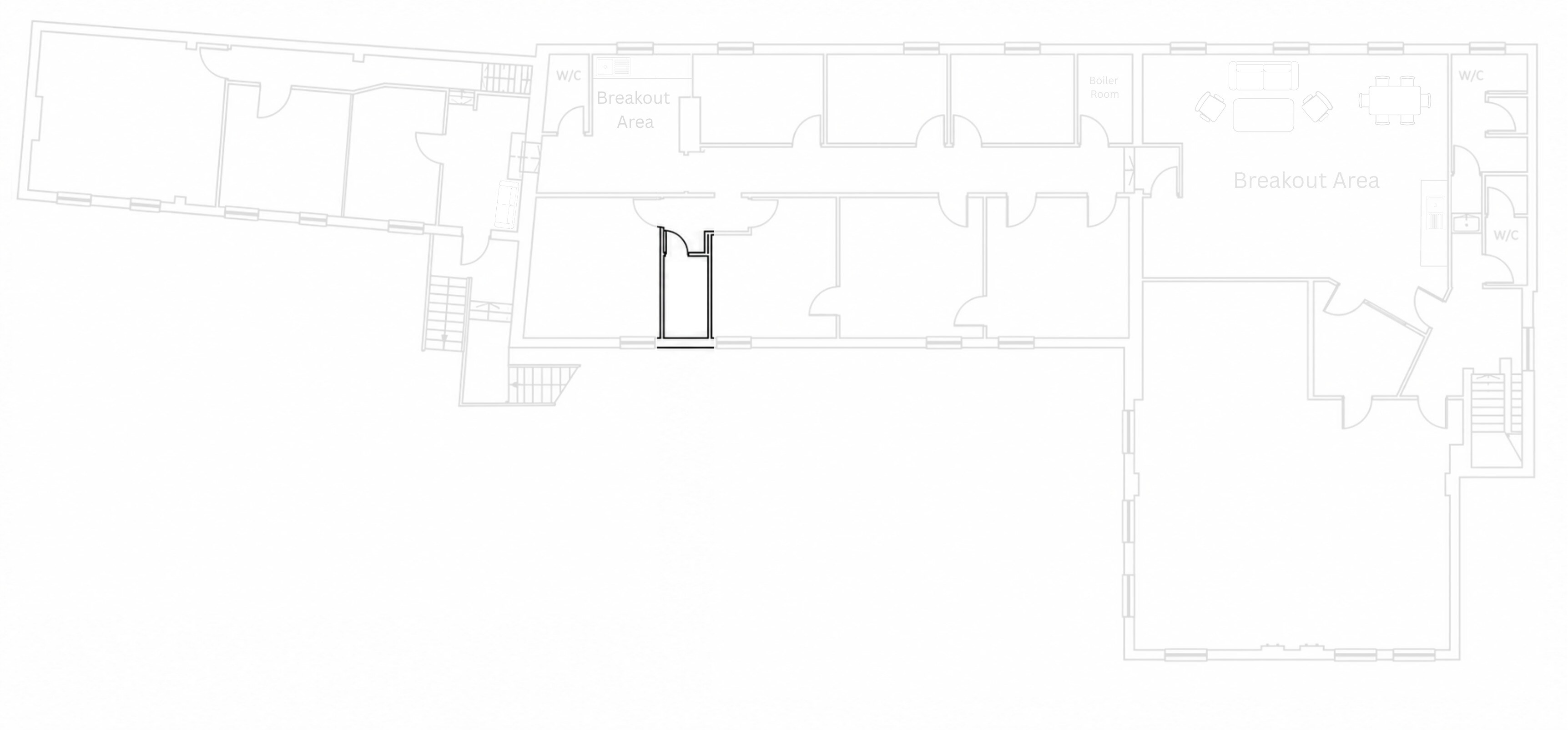First-floor plan highlighting the shared store between offices G4 and G5
