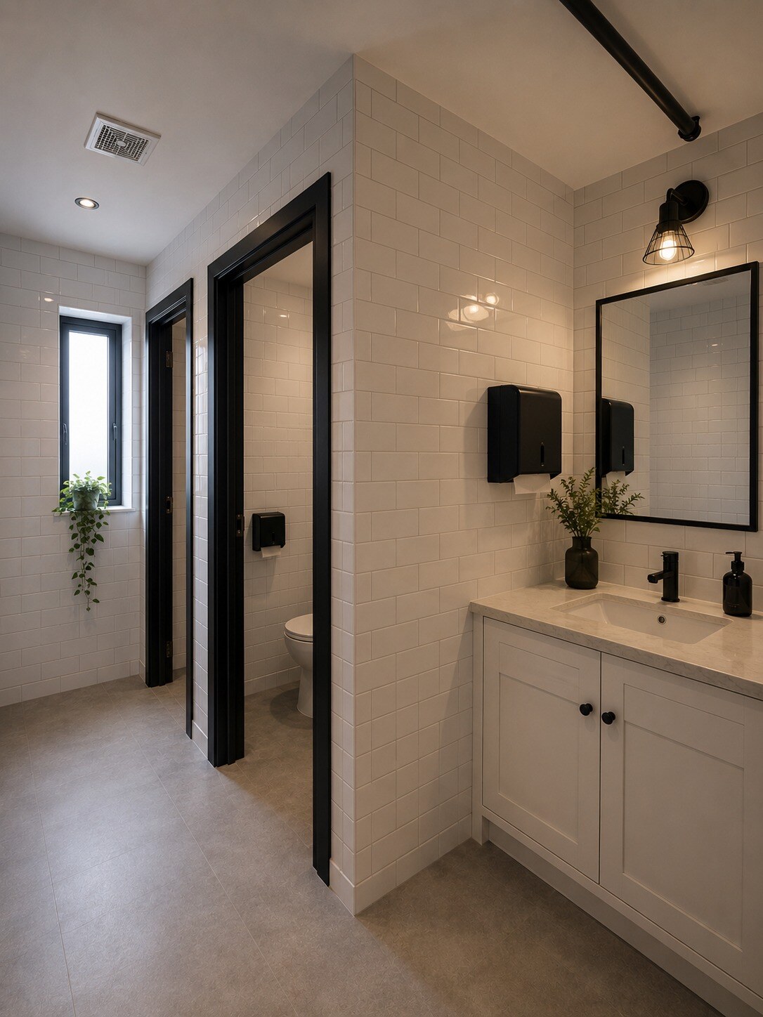 Portrait view of finished shared bathroom facilities